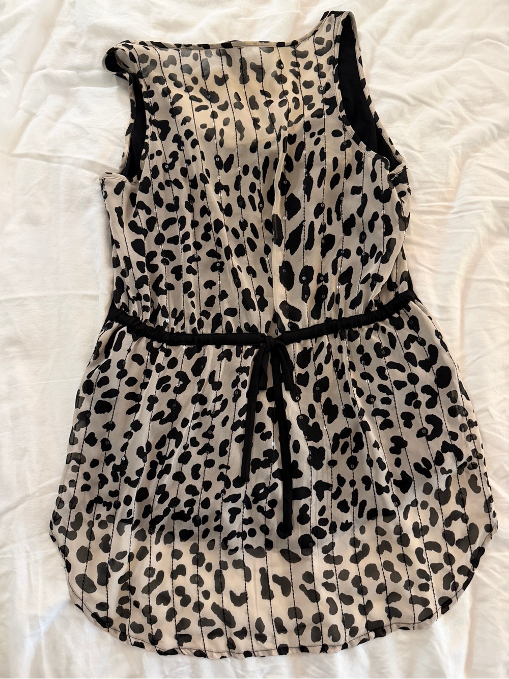 Sleeveless Black & Cream Animal Print Tie-Waist Top